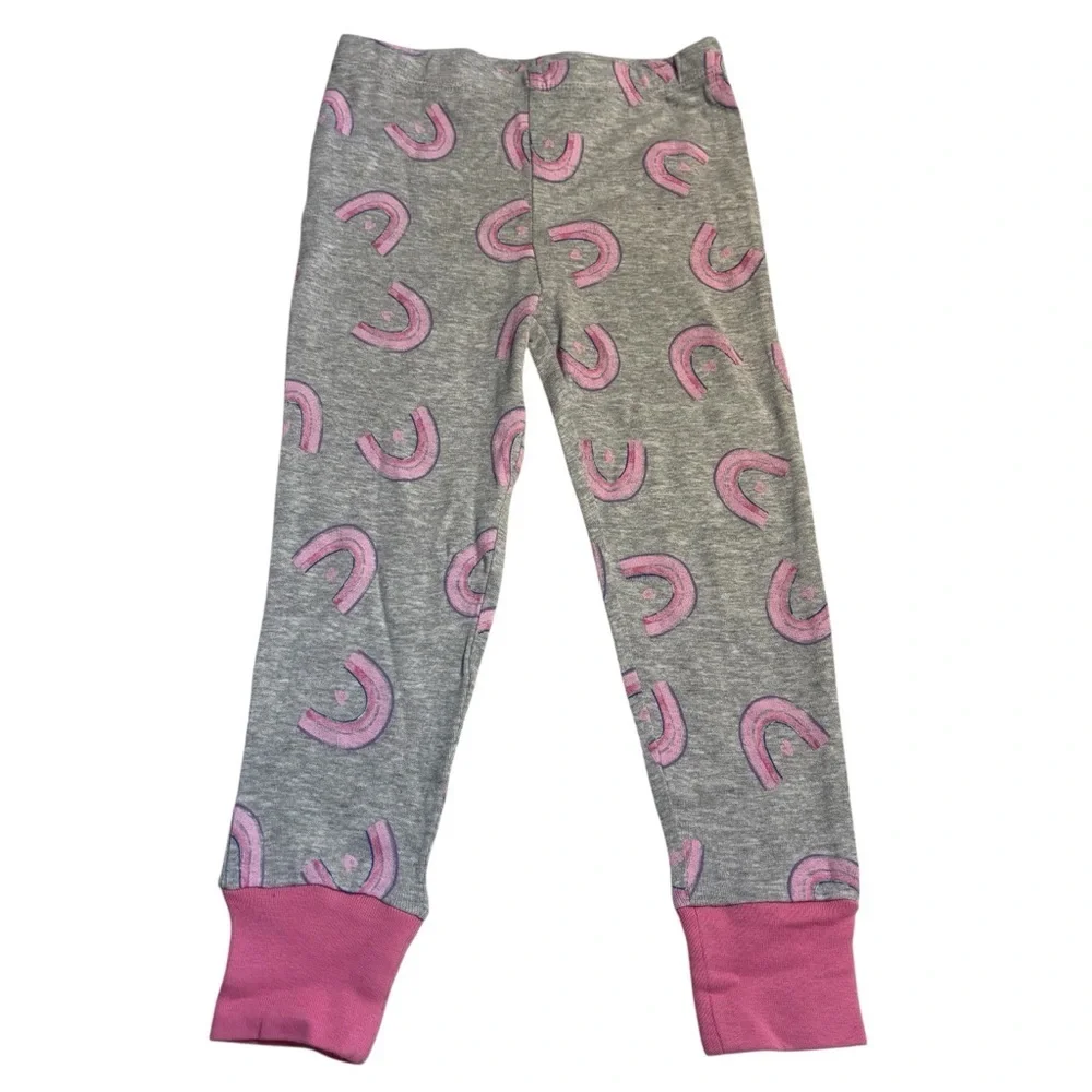 NWT Rae Dunn Kids Pajama Set 4T Gray and Pink 'Be Kind' Rainbows 100% Cotton
